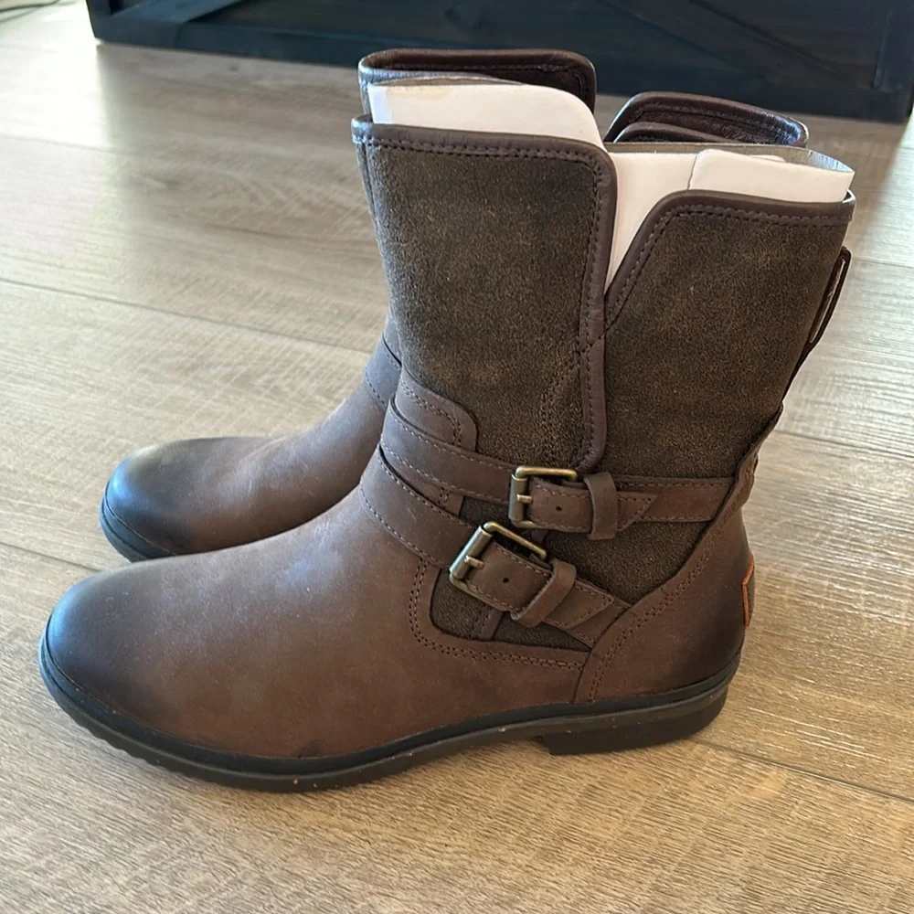 UGG Brown Leather & Suede Mid-Calf Winter Boots